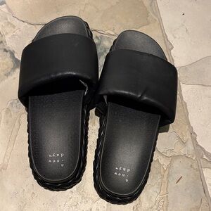a new day Black Padded Slide Sandals with Braided Edge